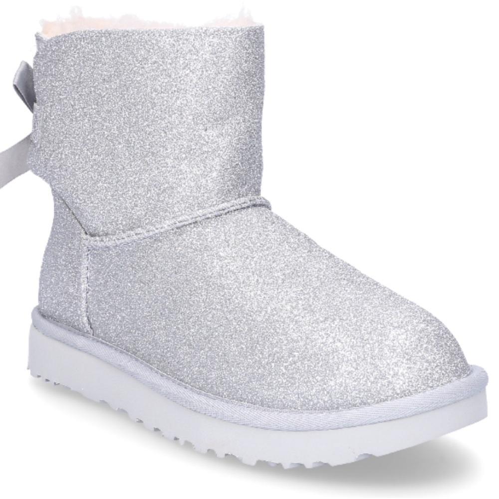 UGG Mini Bailey Bow Silver Sparkle Boots - Picture 5 of 15